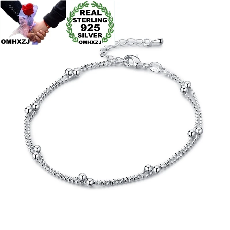 OMHXZJ Wholesale European Fashion Woman Girl Party Birthday Wedding Gift Sweet Beads Two Lines 925 Sterling Silver Anklet JL05 | Украшения