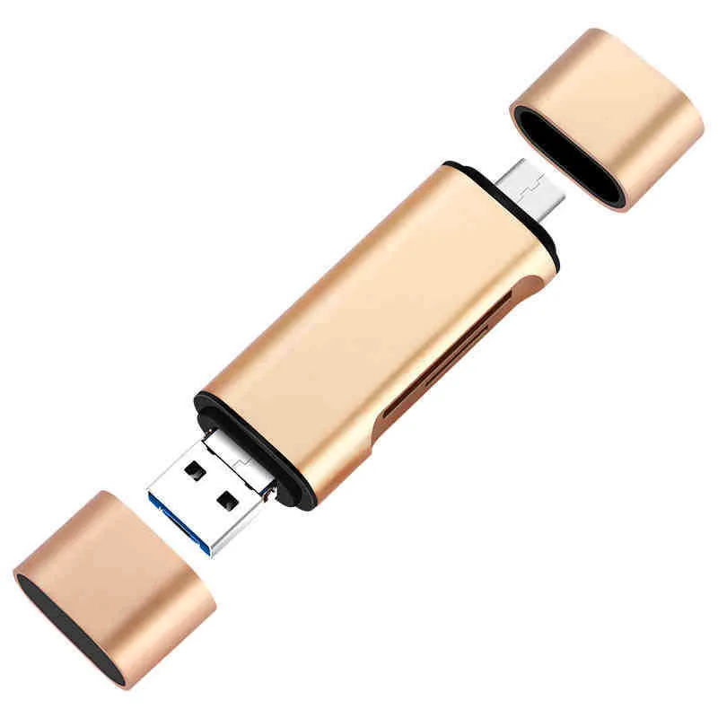 5-в-1 Тип C OTG кард-ридер с флеш-накопитель USB с гнездовым Интерфейс для ПК USB 3,0 чтения TF слот для карт памяти для устройства чтения sd-карт компьютерные принадлежности - Цвет: Gold