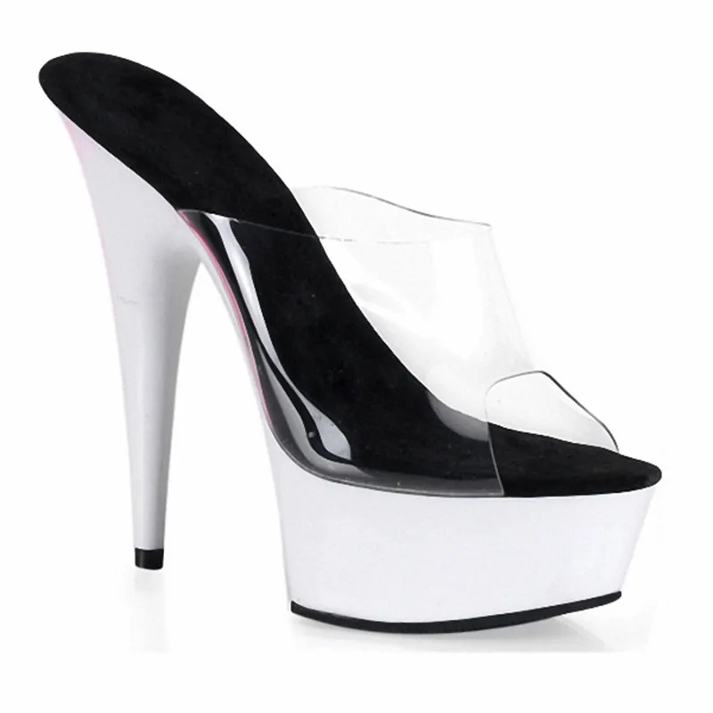 15CM ultra high heel sexy crystal sandals model performance shoes princess transparent glass slipper