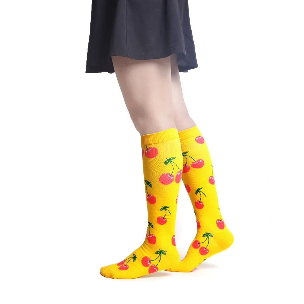 SANZETTI/3 пары/партия, женские цветные эластичные носки с эластичным подолом для ног, хлопковые Компрессионные носки, носки ниже колена, не утомляющие, счастливые носки