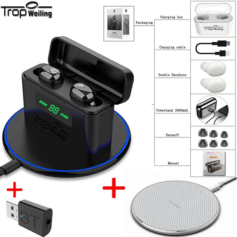 D509-blakc-s3-usb-w Беспроводные наушники Bluetooth 5,0, спортивные ЖК-наушники, наушники-вкладыши, микрофонные наушники - Цвет: D509-blakc-s3-usb-w