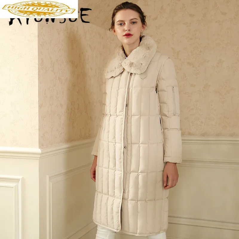 Witte Eend Donsjack Koreaanse Down Jas Vrouwen Winter Jas Rex Konijn Bontkraag Puffer Jas Vrouwen Parka 17AW-DJ-H005 YY1652 Witte Eend Donsjack Koreaanse Down Jas Vrouwen Winter Jas Rex Konijn Bontkraag Puffer Jas Vrouwen Parka 17AW-DJ-H005 YY1652