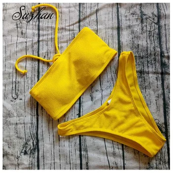 

Suzhan Sexy Shoulder Off Swimwear Bikini Brazilian Swimsuit Women Plus Size Swimwear Bikini Set Swimming Female Bathing Suit