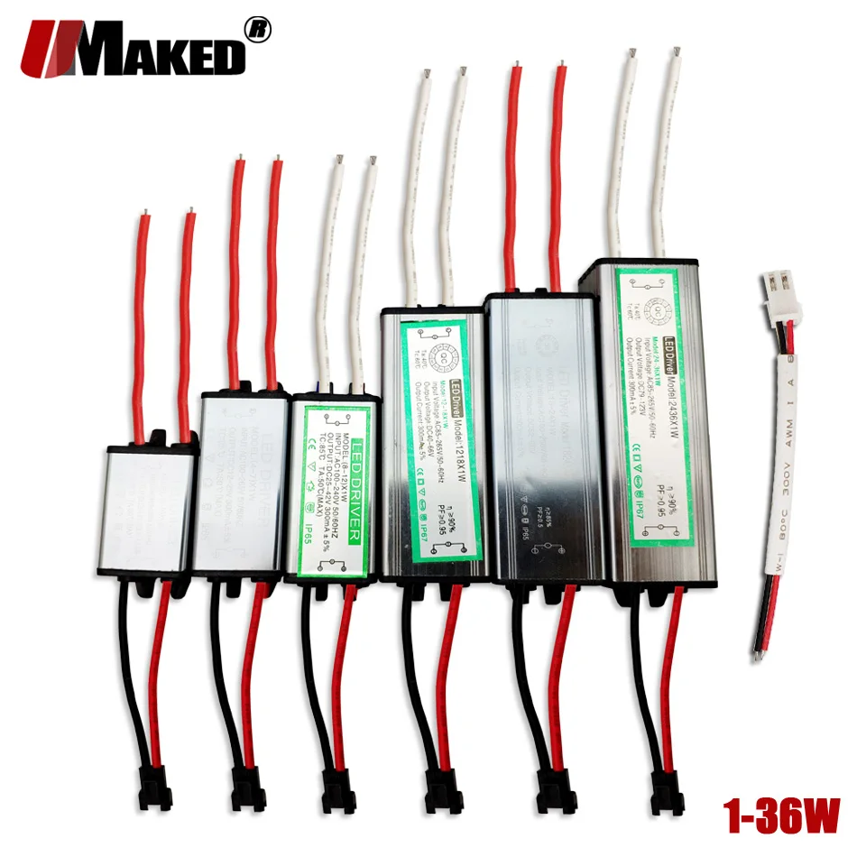Ha Condotto Il Driver 1-3W 4-7W 8-12W 12-18W 24- 36W Ac85-265V Alimentazione Impermeabile Alimentazione 300Ma Trasformatori Di Illuminazione Per Fuori