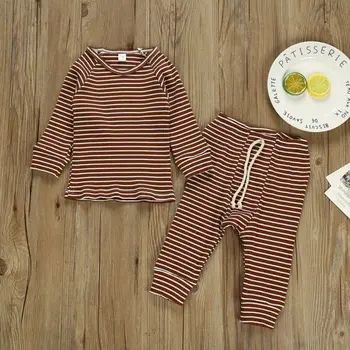 

Baby Boys Girls Long Sleeve Striped Printing T-Shirt And Striped Trousers For Toddler Kids New Autumn Children Casual Clothes B