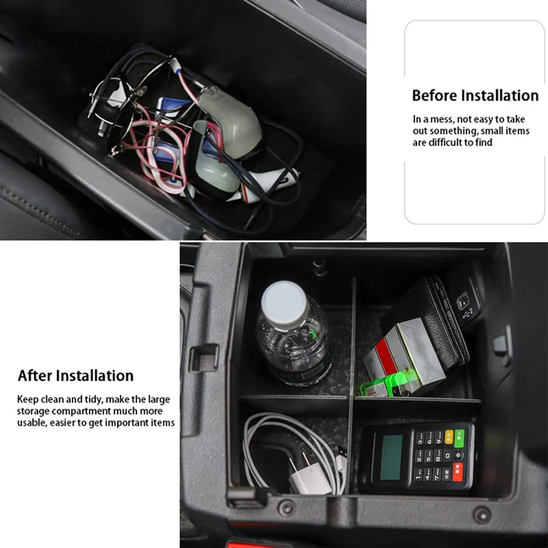 Center Console Organizer Tray ABS Armrest Storage Box with Insert Divider, Passenger Side Storage Organizer for- Jeep W