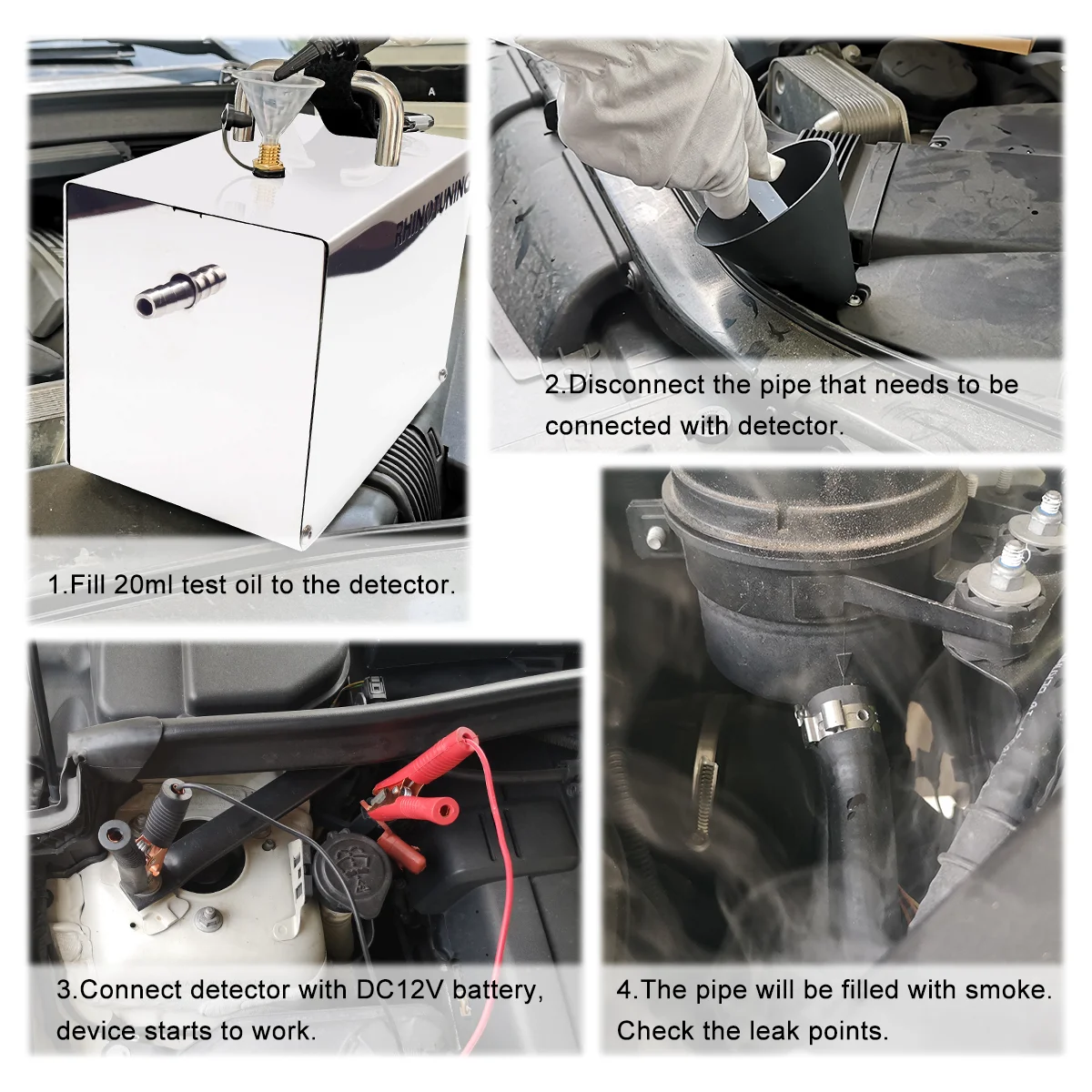 C F Car Advanced Chrome Smoke Machine 12v Built-IN Air Pump With 4 External Connection Interface For Automotive Leakage Detector