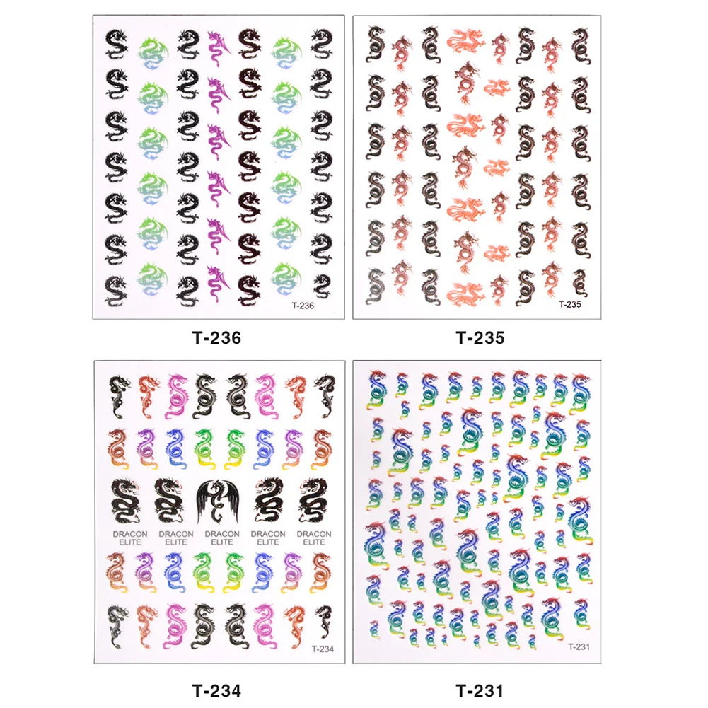 5 Sheets Nail Art Stickers Fingernails Decoration Waterproof Removable Salon 3D DIY Chinese Dragon Manicure Styling Ultra Thin | Красота и