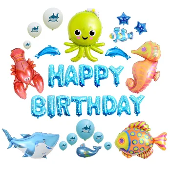 

Sea Word Theme Globos Letters Happy Birthday Balloons Birthday Party Decorations Kids Shark Fish Ballon Baby Shower Boy Girls