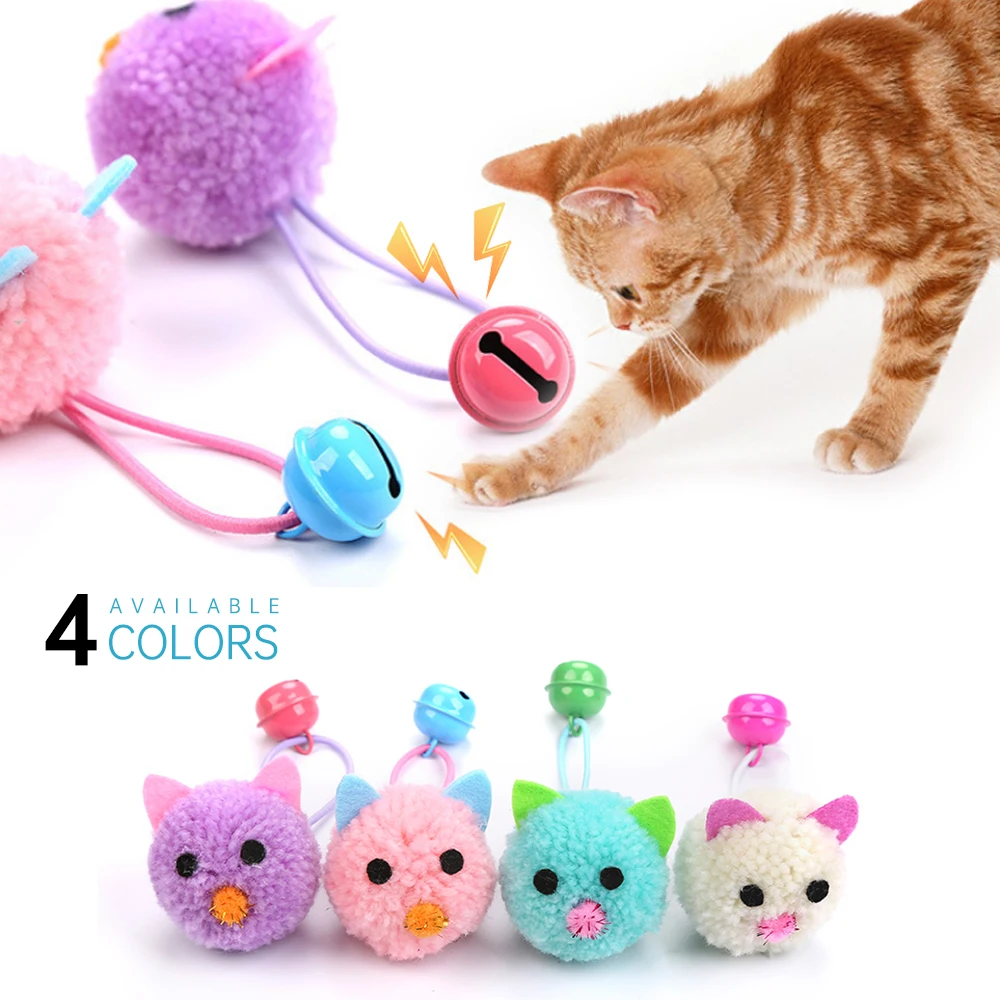 Cat Toys Cat Interactive Toy Plush Mouse Head Shape Bells Toys Plastic