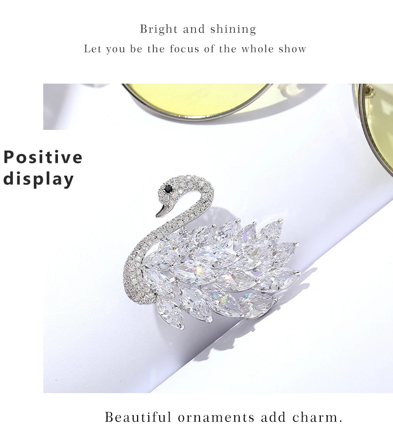 Sparkly White Zircons Swans Brooch Elegant Crystal Rhinestone Silver Gold Brooches Pins Gift for Women Animal Jewelry broche