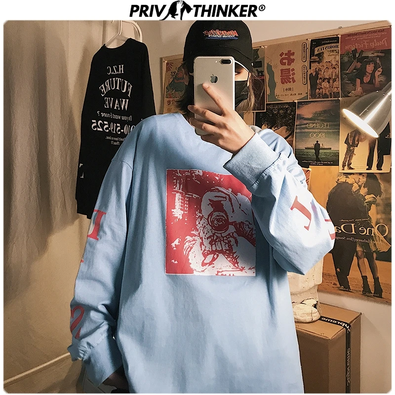 

Privathinker Men Loose Hip Hop Print Tshirt Men's Spring 2020 High Street 5XL T-Shirt Casual Korean Long Sleeve T-shirts Fashion