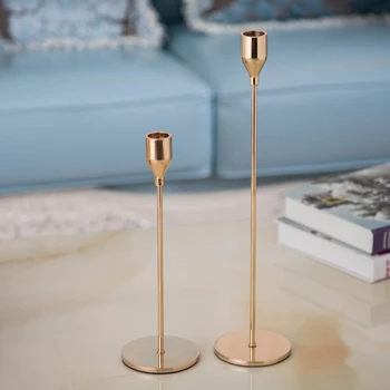 

Candles Set of 3 Gold Brass Candle Holders for Taper Decorative Candlestick Holder for Wedding Dinning Party Fits Thick Candle