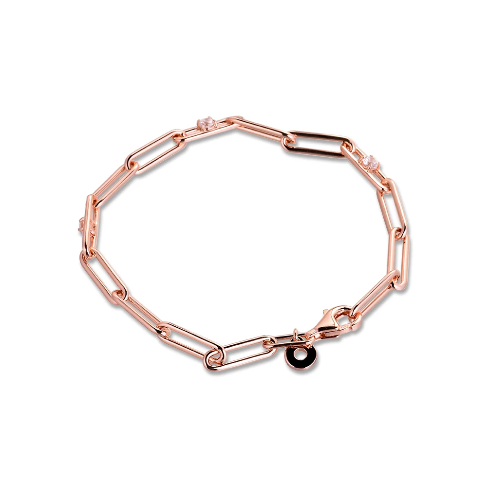 

Link Chain & Stones Bracelet Rose Gold Color Jewelry Fashion Bracelets For Woman DIY 2020 Winter Friend's Gift