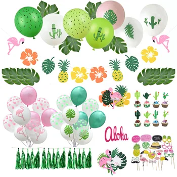 

Hawaii Party Decor Flamingo Pineapple Tropical Leaves Aloha Bunting Banner for 2020 Summer Party Wedding Birthday Decoration