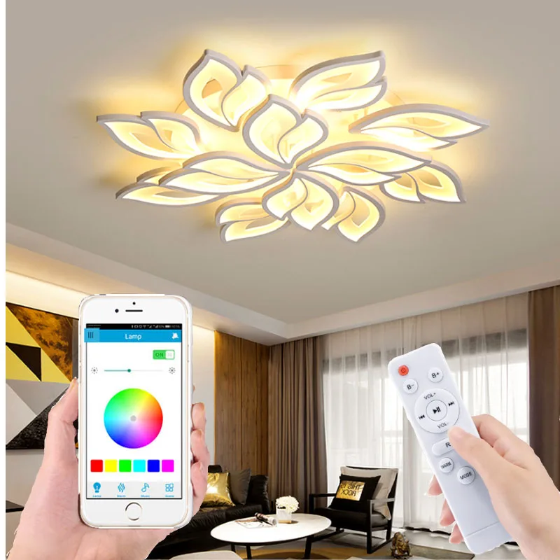 

Factory direct chandelier modern bedroom remote control / smart APP living room LED ceiling light white flower acrylic hotel lig