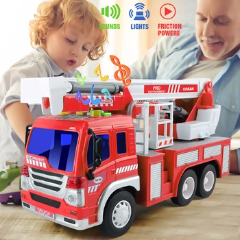 

City fire truck 1/16 inertia engineering car toy early education toy car with lights and music for kids birthday Christmas gift