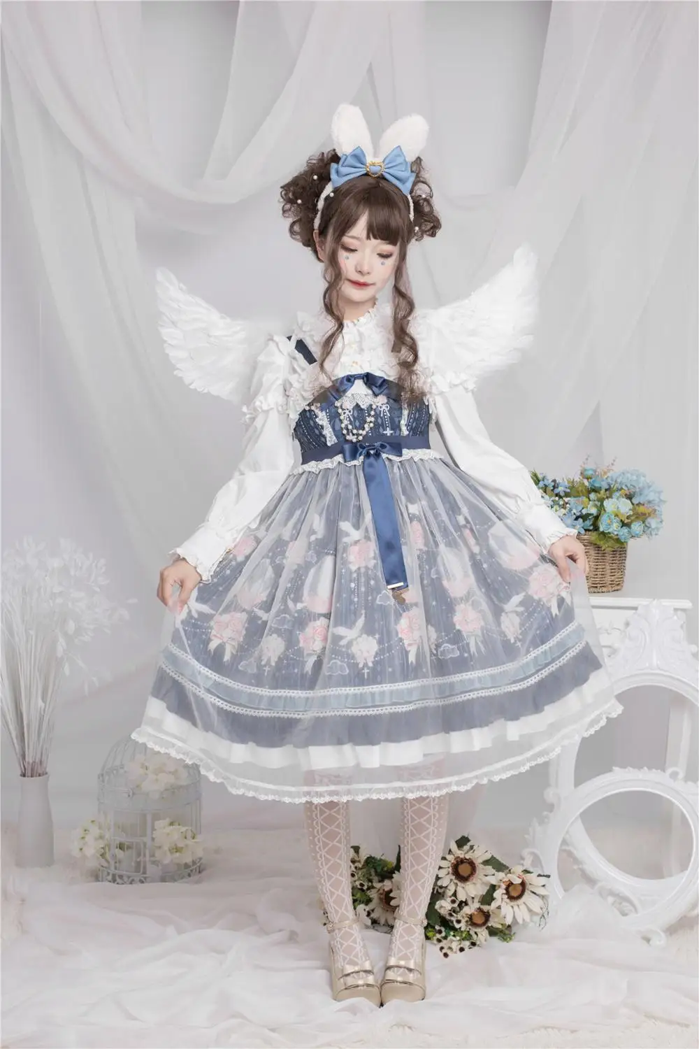 

Palace sweet princess lolita strap dress vintage falbala high waist printing victorian dress kawaii girl gothic lolita cos loli