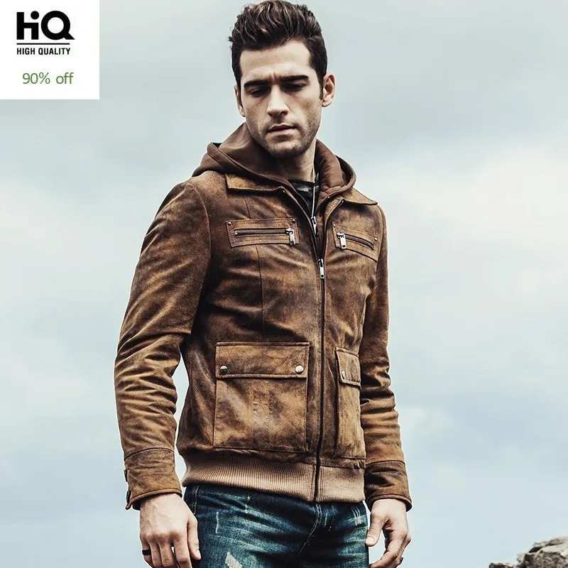 

Winter Mens Real Pigskin Leather Jacket Casual Thick Padded Warm Hoody Bomber Jacket Slim Fit Genuine Leather Coat Plus Size 5XL
