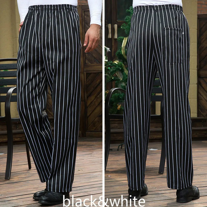 Unisex Chef Uniform Loose Trousers Professional Mens Food Service Stripe Work Wear Kitchen Restaurant Uniform Cook Pants M-4XL