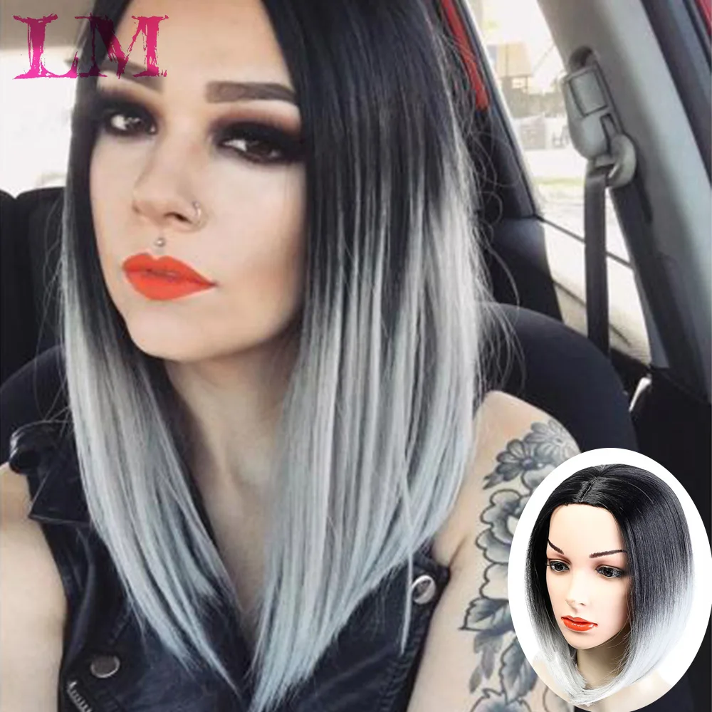 Lm Corto Bob 14 Pelucas Estilo Ombre Negro Mezcla De Morado Rosa Verde Cabello Lacio Castano Pelucas Para Mujer Peluca Sintetica Pelucas Sinteticas Sin Encaje Aliexpress
