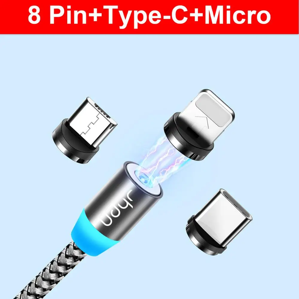 3 in 1 Grey Cable Udyr Магнитный кабель Micro usb type C адаптер для быстрой зарядки Micro type-C Магнитный зарядный usb-кабель для iPhone 11 XR Plus Xiaomi - Цвет: 3 in 1 Grey Cable