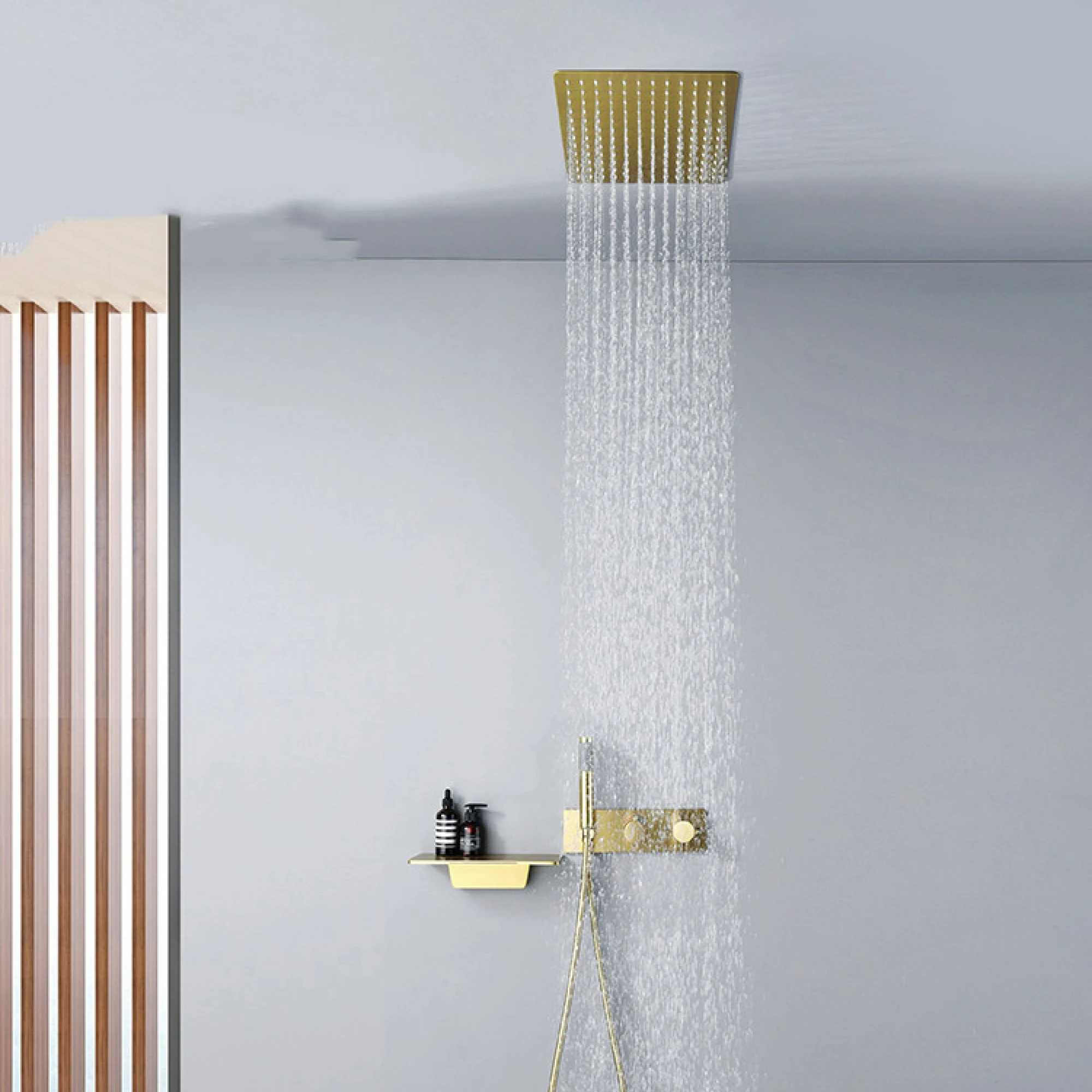 Black Shower Set bathroom constant temperature shower concealed ceiling waterfall faucet hidden into the wall ceiling shower 3