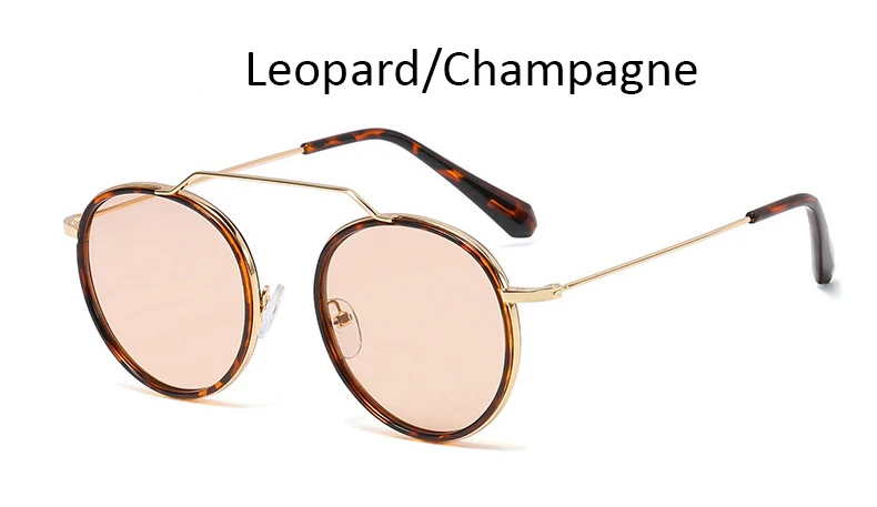 Leopard Champagne Новые модные женские круглые солнцезащитные очки, маленькая оправа, сплав, прозрачные оттенки для женщин, женские солнцезащитные очки, женские Брендовые очки - Цвет линз: Leopard Champagne
