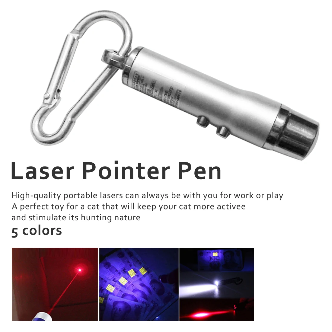 

3 IN 1 Red Laser Pointer Flashlight Counterfeit Money Fluorescence Detection Pen Funny Cat Teaching Guidance Laser Pen with Hook