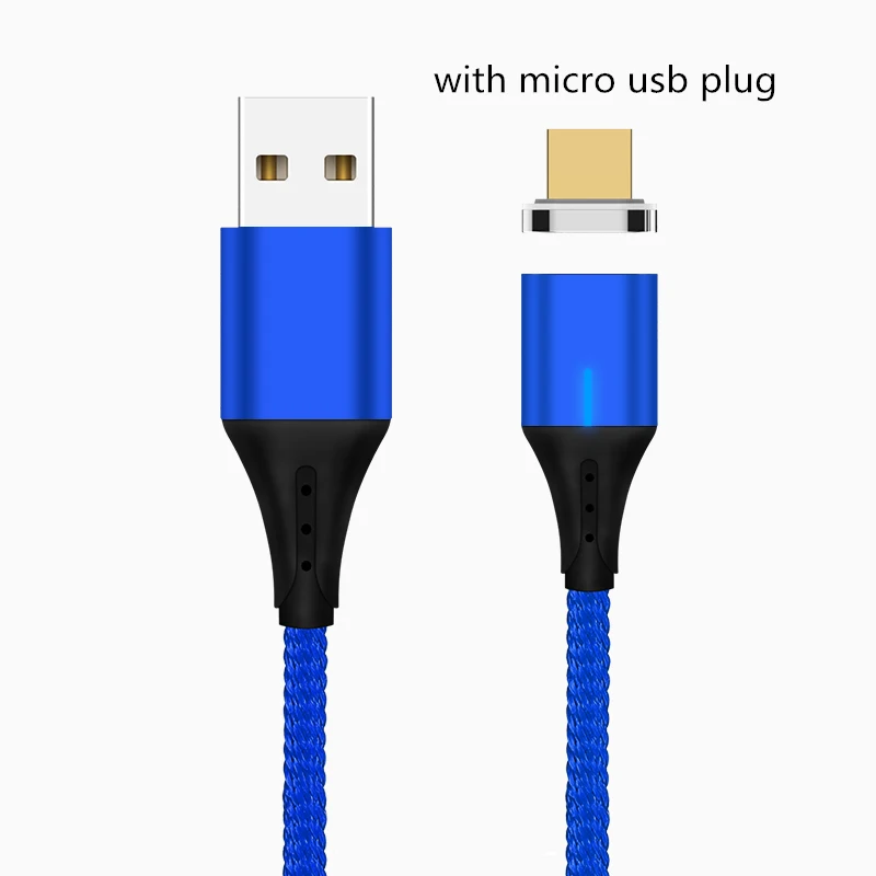 Магнитный кабель 3A Micro usb type C кабель передачи данных для быстрой зарядки для iPhone XS MAX XR 8 7 Plus SAMSUNG S10+ S9 для XIAOMI Mi9 MIX3 2S - Цвет: Blue Micro Plug