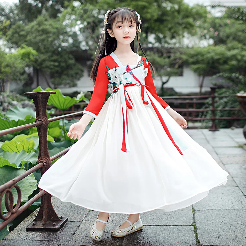 

H2516 китайский Hanfu Одежда для девочек Античная летняя сказочная Детская одежда детское платье Тан Детские традиционные костюмы принцессы