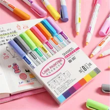 8 шт./компл. двойная линия контурная ручка блеск Цвет ручки флуоресцентных маркеров с металлической Цвет ручка для письма от Цвет ручки флуоресцентных маркеров