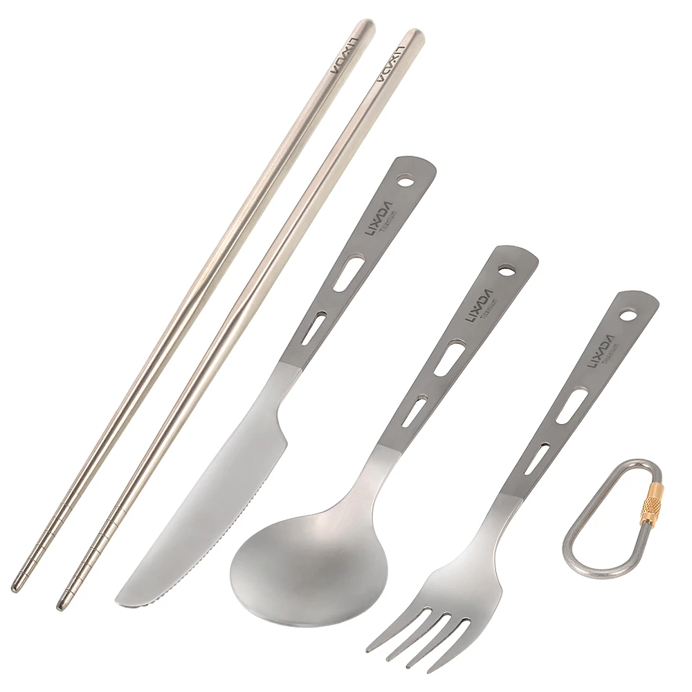 4pcs Titanium Tableware Lixada Camping Fork Spoon Ultra Light Outdoor