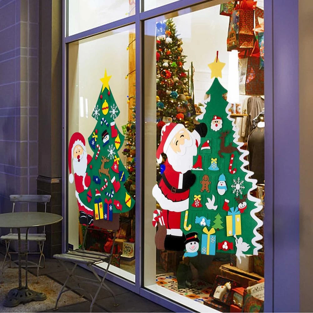 幼児フェルトクリスマスツリー32個のリムーバブルフェルトクリスマス装飾品セットサンタクロースパターンフェルトクリスマスツリーホームドアwa クラフトトイ Aliexpress