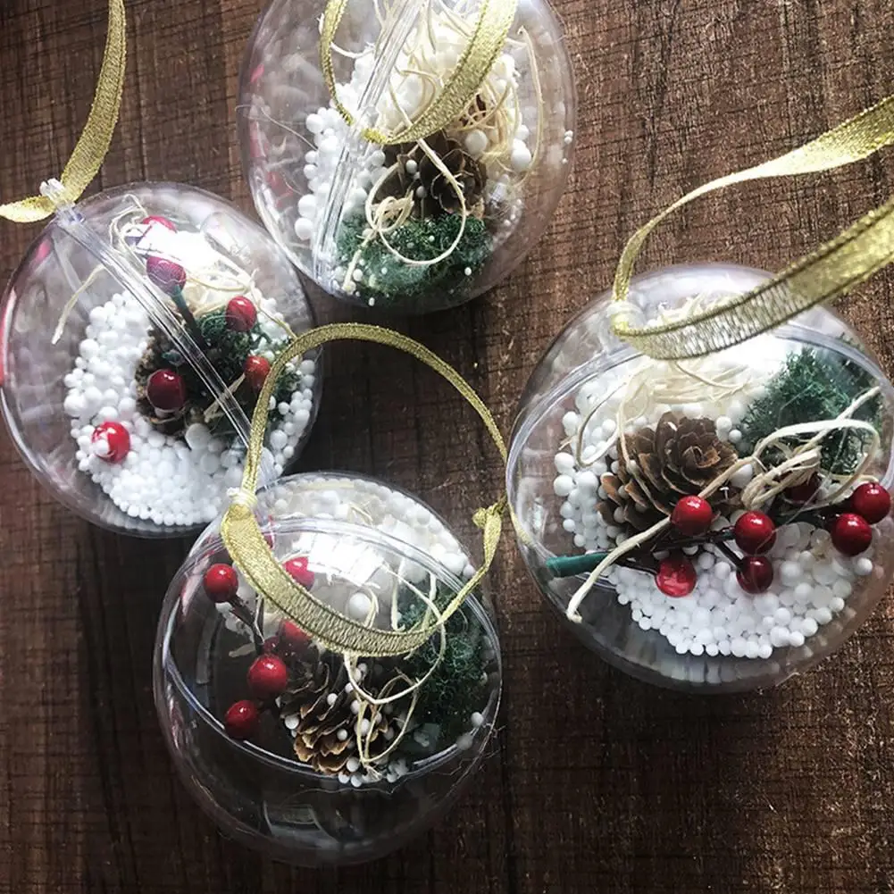 

5pcs/10pcs/20pcs Christmas Balls Transparent Balls Christmas Tree Hanging Decoration Plastic Open Clear Ornament Kids Party Gift
