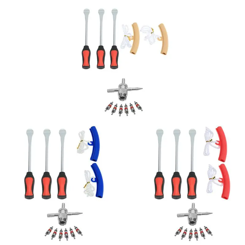 

Tire Spoon Lever Iron Tool Kits Motorcycle Bike Professional Tire Change Kit With 6 Valve Cores