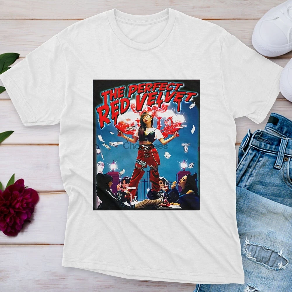 Идеальная красная бархатная рубашка футболка для девушек K-Pop Корейская забавная