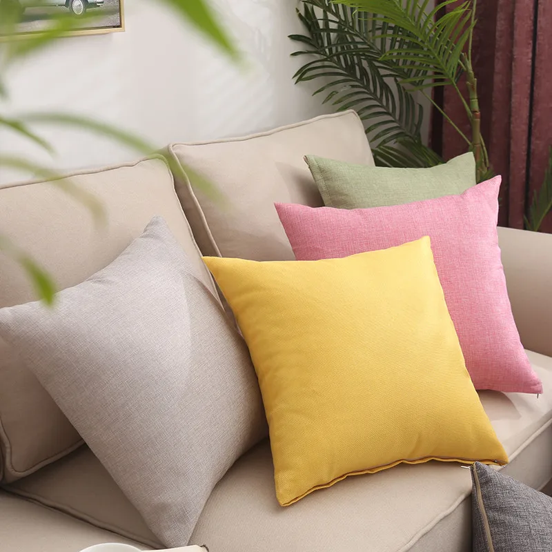 

Solid Color Linen Throw Pillow Gray Coffee High Flexibility Full Cushion Core Velvet Polyester Stuffing Cotton with Pillowcase