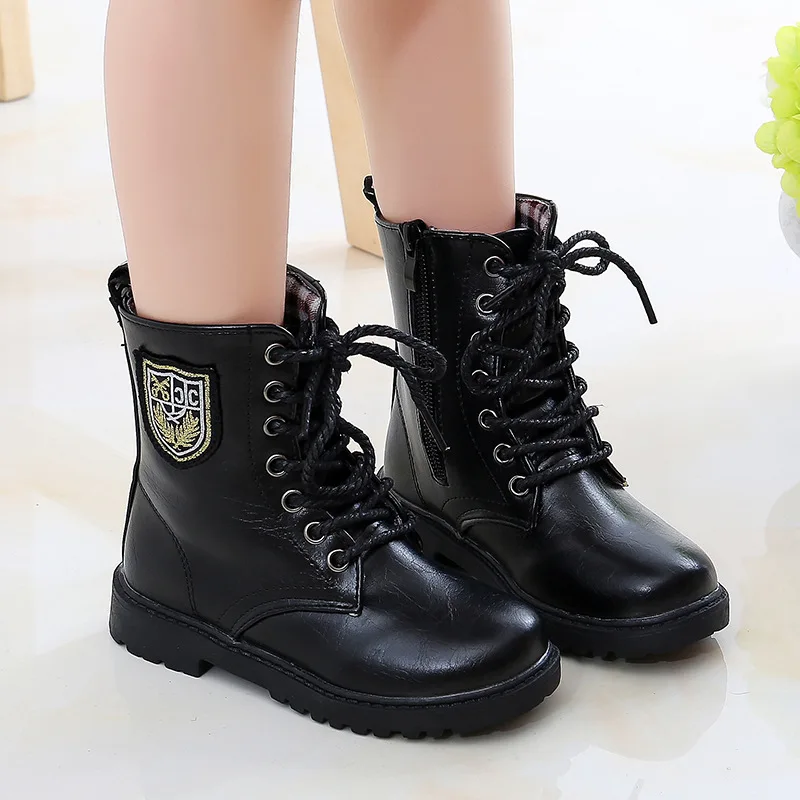 

2021 girls' new children's Martin boots boys' middle tube leather boots army fans military training show shoes trend Waterproof