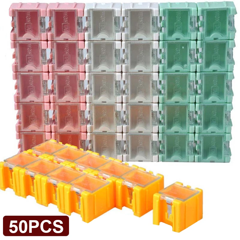 Hilitand SMT Storage Boxes,50pcs Electronic Components Mini Storage Case SMT SMD Assortment Box Container with Lids