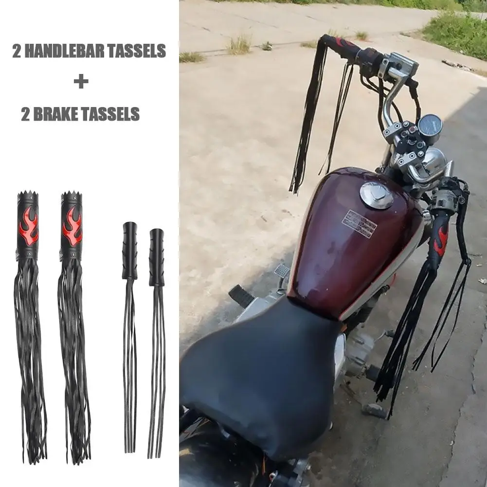 Motorcycle Grip Covers Leather Motorcycle Brake Clutch Fringe Grip Covers Auto Refit Retro Flame Handlebar Handle Spike Streamer Motor Styling Accessor