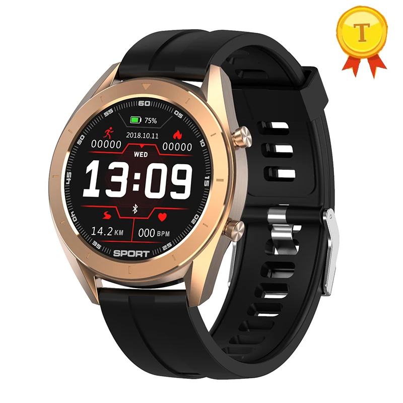 gold silicone Лучшие продажи ЭКГ Bluetooth Смарт часы круглый экран IP68 Водонепроницаемый PPG сердечного ритма кровяного давления монитор смарт-браслет - Цвет: gold silicone