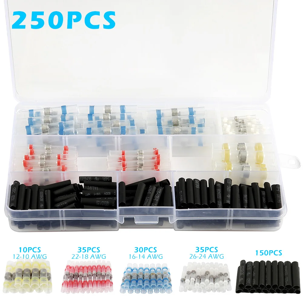 

250pcs Waterproof Heat Shrink Butt Connectors Electrical Wire Splice Cable Crimp Terminals Connectors