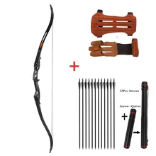 

Archery 56" Takedown Hunting Recurve Bow Metal Riser Right Hand Black Longbow with carbon arrow and arrow quiver finger/armguard