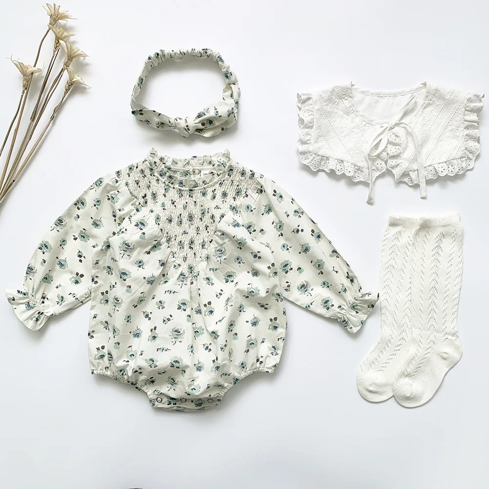 

Soft Breathable Baby Romper Spring Fall Long Sleeve Infant Jumpsuit for Toddler Girls Bodysuit Vintage Lace Collar Children Suit