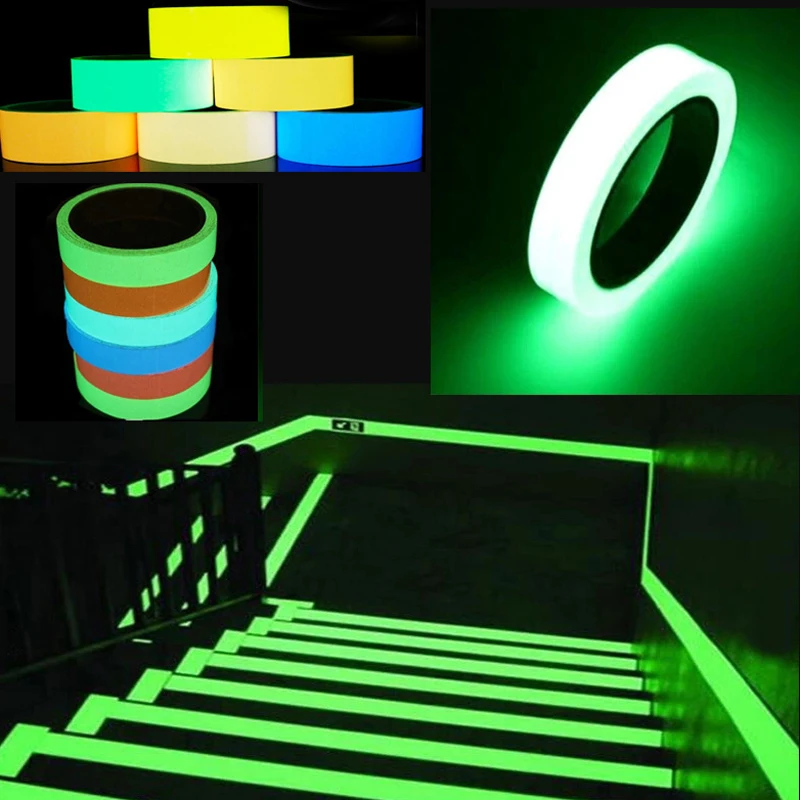 5M/Roll Green Luminous Self-Adhesive Tape Glow In The Dark Party Supplies DIY Wall Sticker Fluorescent Safety Emergency Stairs