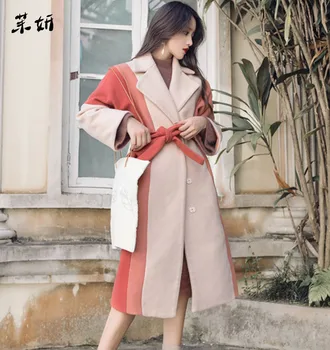 

Fashion New Oversize Women Outerwear 2019 Runway Autumn Winter Wool Tweed Patchwork Bow Casual Turn Down Collar Loose Wool Coats