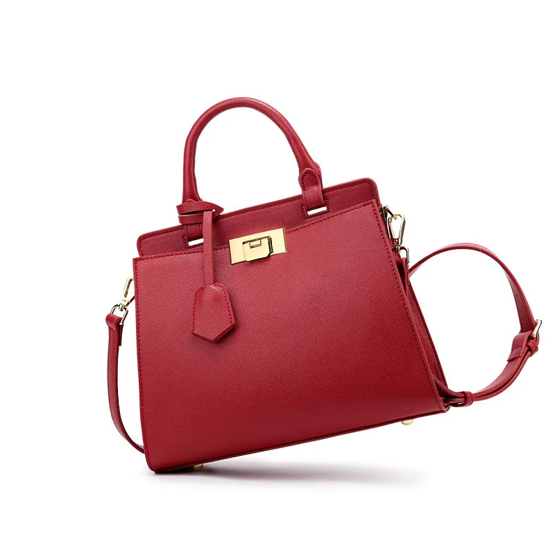 Fashon Women Totes Cow Genuine Leather Handbag Ladies Shoulder Memssage Bag Red