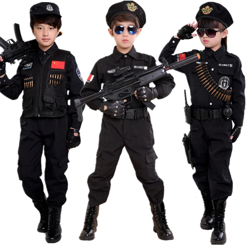 Костюм для костюмированной вечеринки на Хеллоуин, полицейская форма, необычный спецкостюм для косплея, специальный комплект одежды для вечеринки, боевой маскировочный костюм для детей