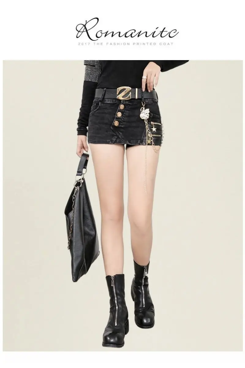 2025 sommer Neue Trend Punk Stil Elastische Dünne Sexy Damen Tasche Hüfte Denim Rock Weibliche Jeans Mini Rock Passenden Gürtel mujer – Detail 7